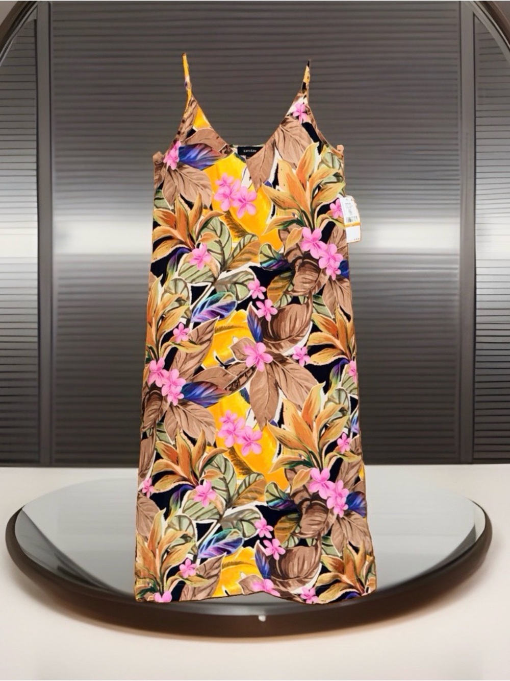NWT Karen Kane Yellow Tropical Floral Slip Dress with Pink Accents & Pockets-S